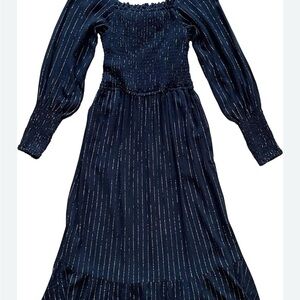 Oat square neck Black and gold Off-Shoulder Midi Dress